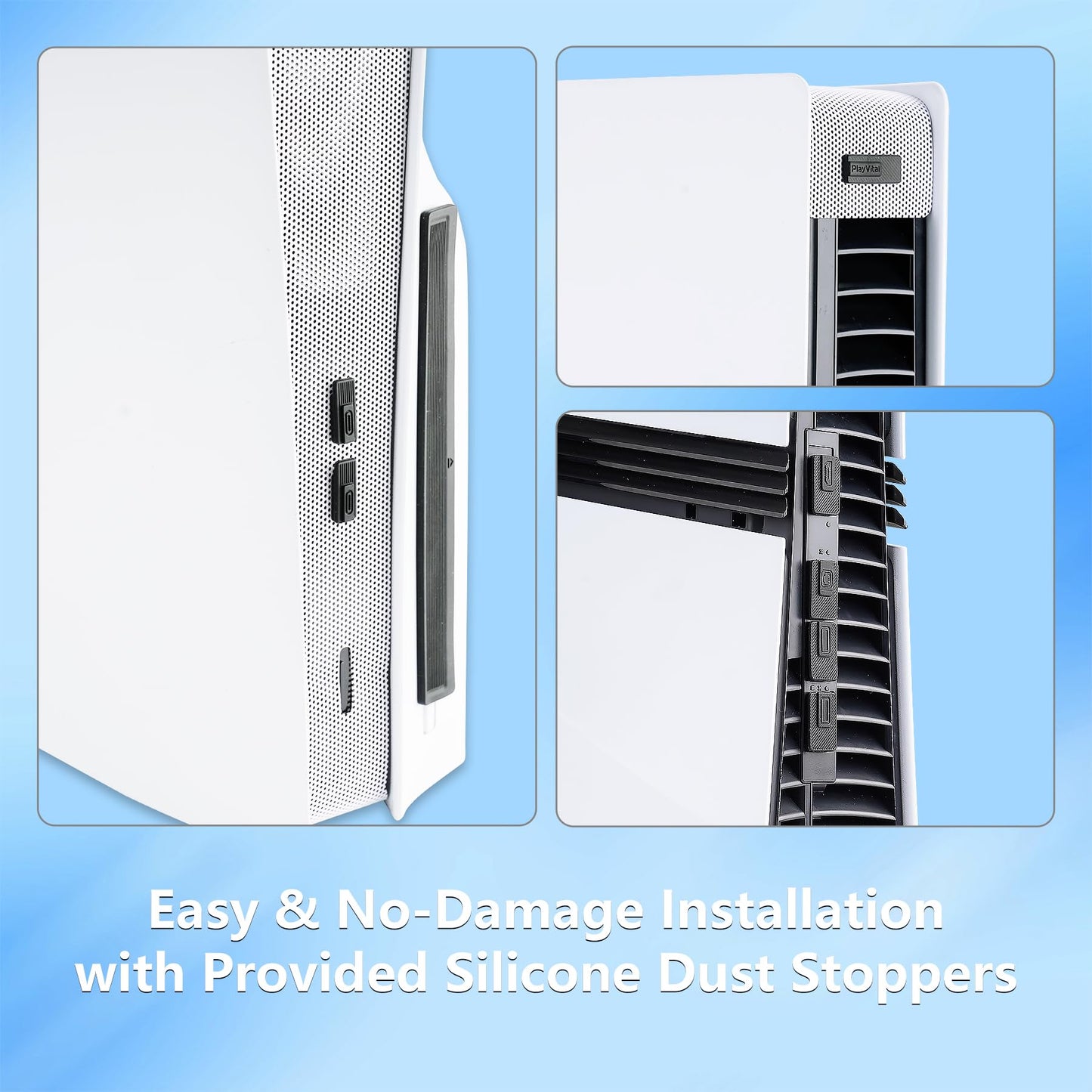 PlayVital PS5 Pro Dust Filter & Silicone Plug Set, Anti-Dust Protection, Easy Installation, White