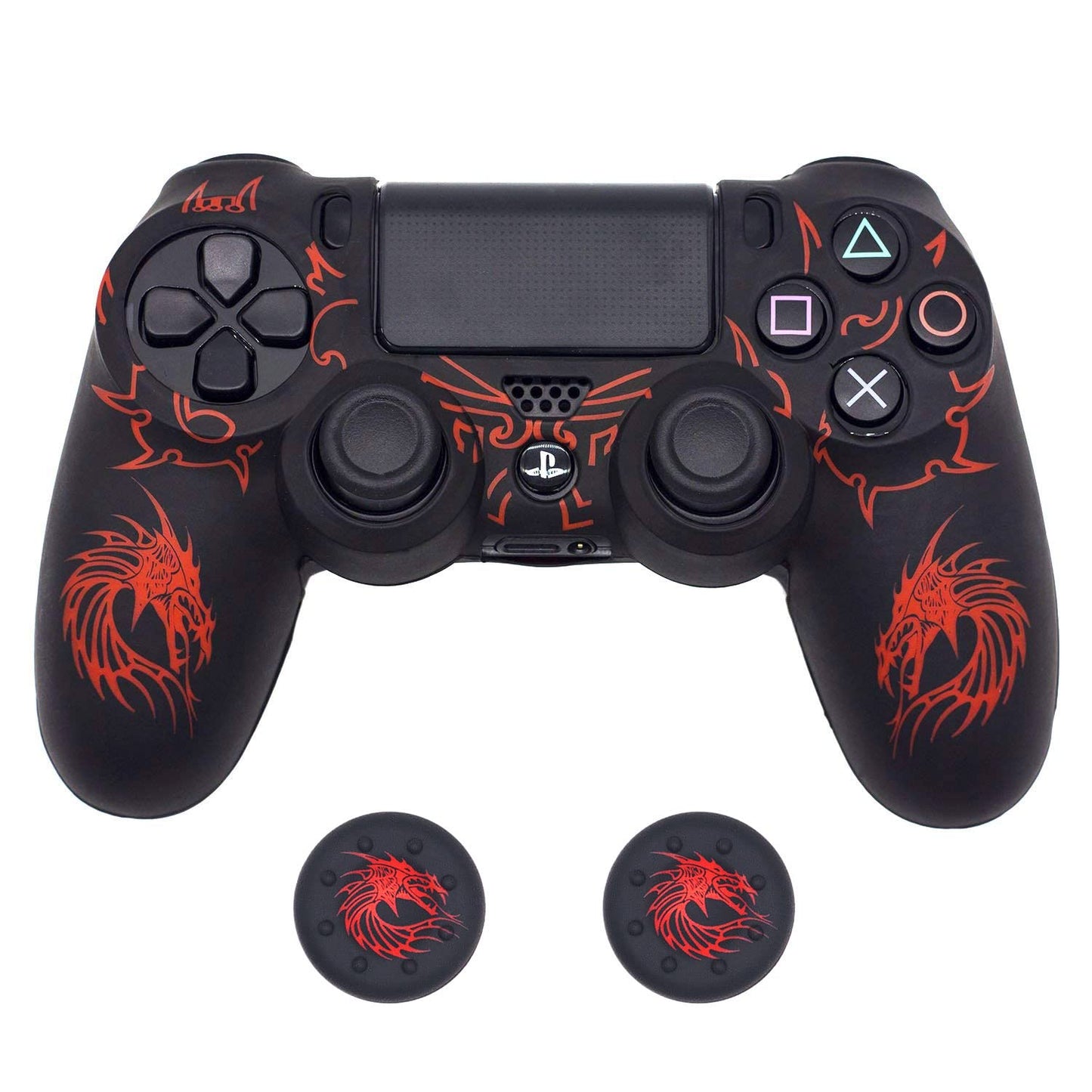 Skin for PS4 Controller BRHE Anti-Slip Grip Silicone Cover Protector Case Compatible with PS4 Slim/PS4 Pro Wireless/Wired Gamepad Controller with 2 Dragon Carving Thumb Grip Caps