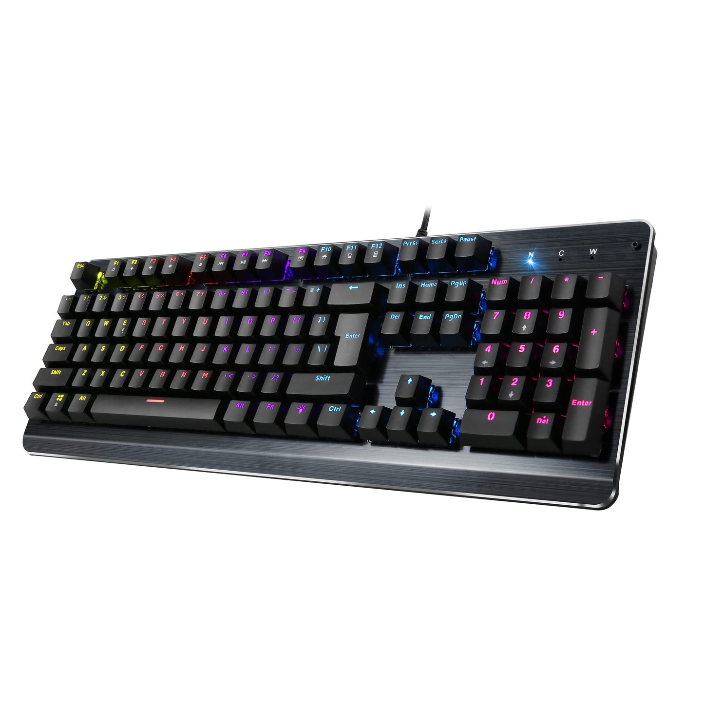 Inland ProHT Rainbow LED Backlit USB Wired Keyboard with Blue Switches Durable ABS Keycaps/Anti-Ghosting/Spill-Resistant Mechanical Keyboard for PC Mac Xbox Gamer