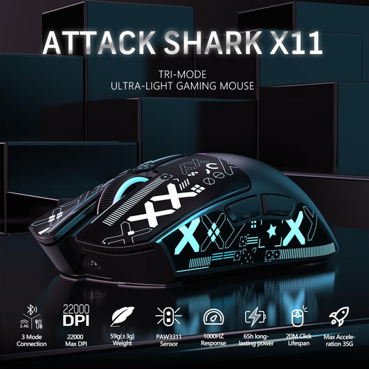 MAGIC-REFINER Wireless Gaming Mouse X11 - 22000 DPI, RGB Dock, 5 Buttons, Superlight, Black & Griptape