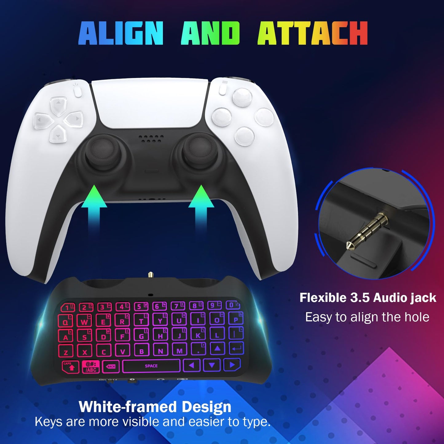 TiMOVO Wireless Bluetooth RGB Backlight Keyboard for PS5 Controller, Mini Chatpad with 3.5mm Audio Jack, Black