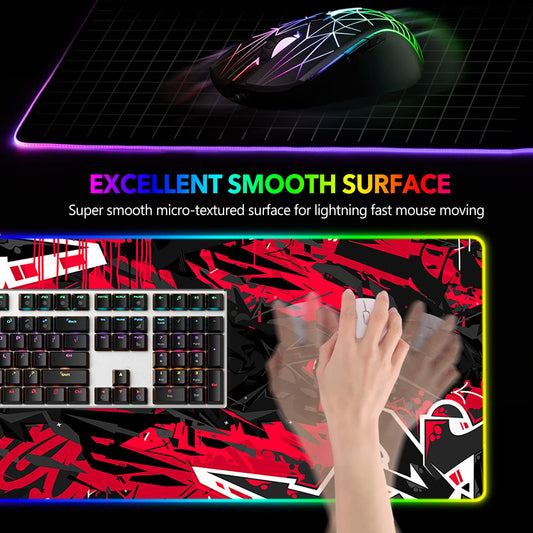 AIMSA Large RGB Gaming Mouse Pad - 35.4" x 15.8", Non-Slip Rubber Base, 14 Lighting Modes, Waterproof, Red Black