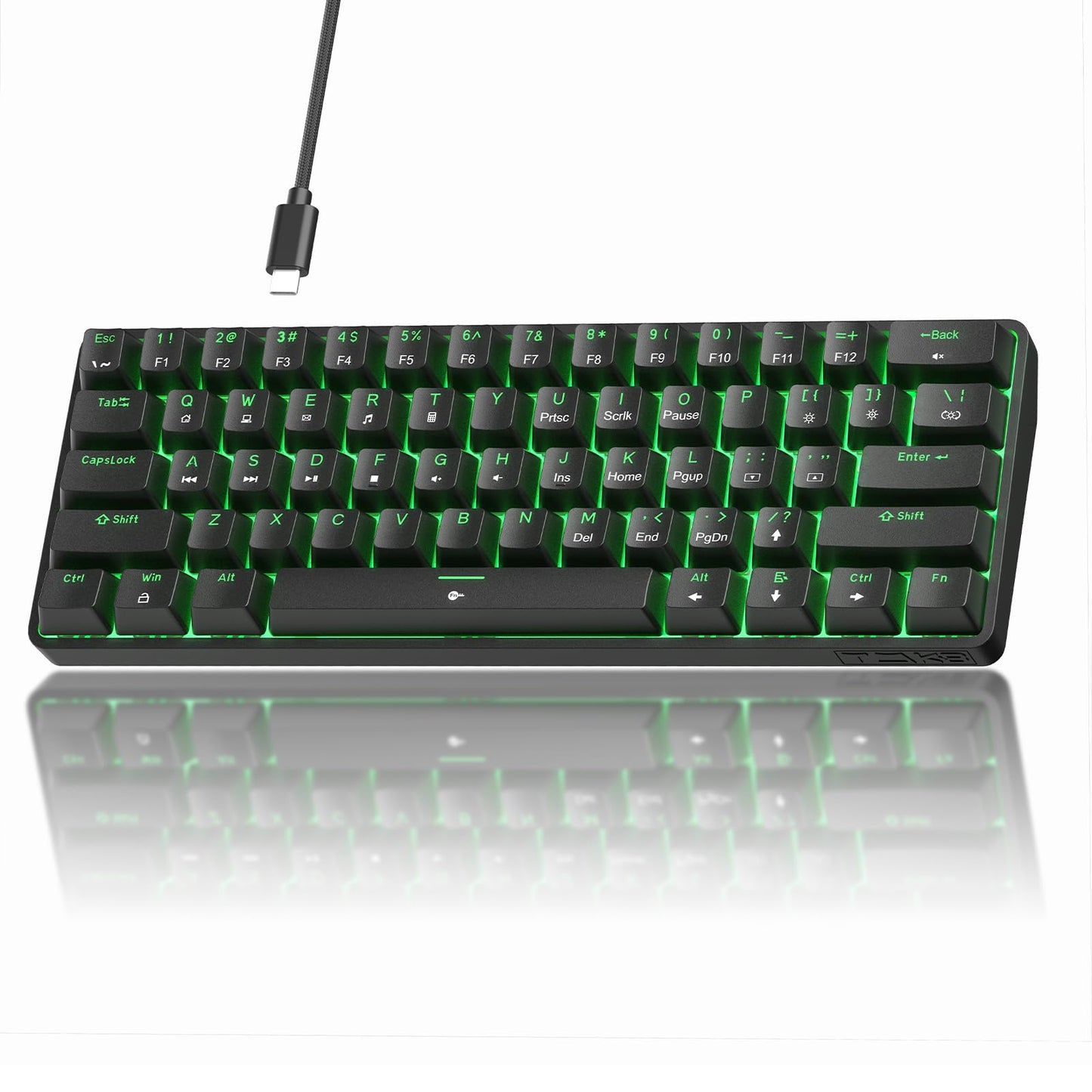 TMKB T61SE 60% Mechanical Gaming Keyboard Linear Red Switch LED Backlit Double-Shot keycap Anti-Ghosting Detachable USB-C Wired Computer Keyboard for Windows Laptop PC Gamer Typist Black