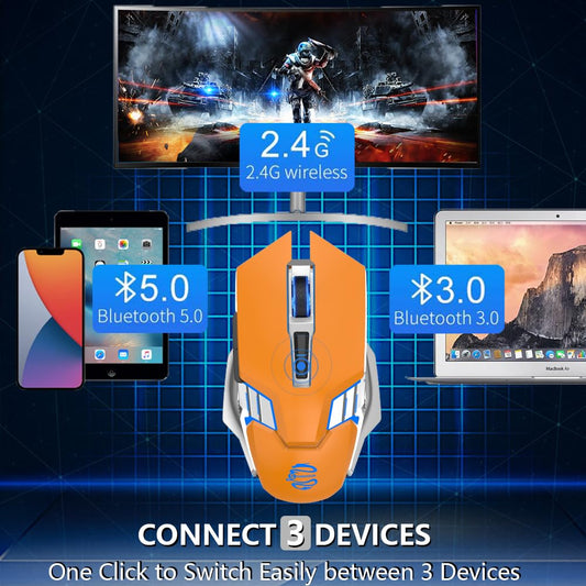 SHUNJINRUN Wireless Gaming Mouse, 2400 DPI, RGB Backlit, Rechargeable, Orange