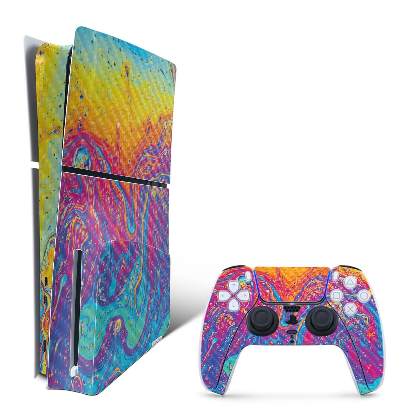 MightySkins Carbon Fiber Skin for PS5 Playstation 5 Slim Disc Edition Bundle - Paint Currents Protective Durable Textured Carbon Fiber Finish Easy to Apply Made in The USA