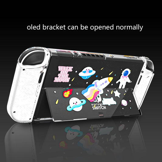NANANINO Switch OLED Protective Case with Tempered Glass Screen Protector and Thumb Grips - Clear