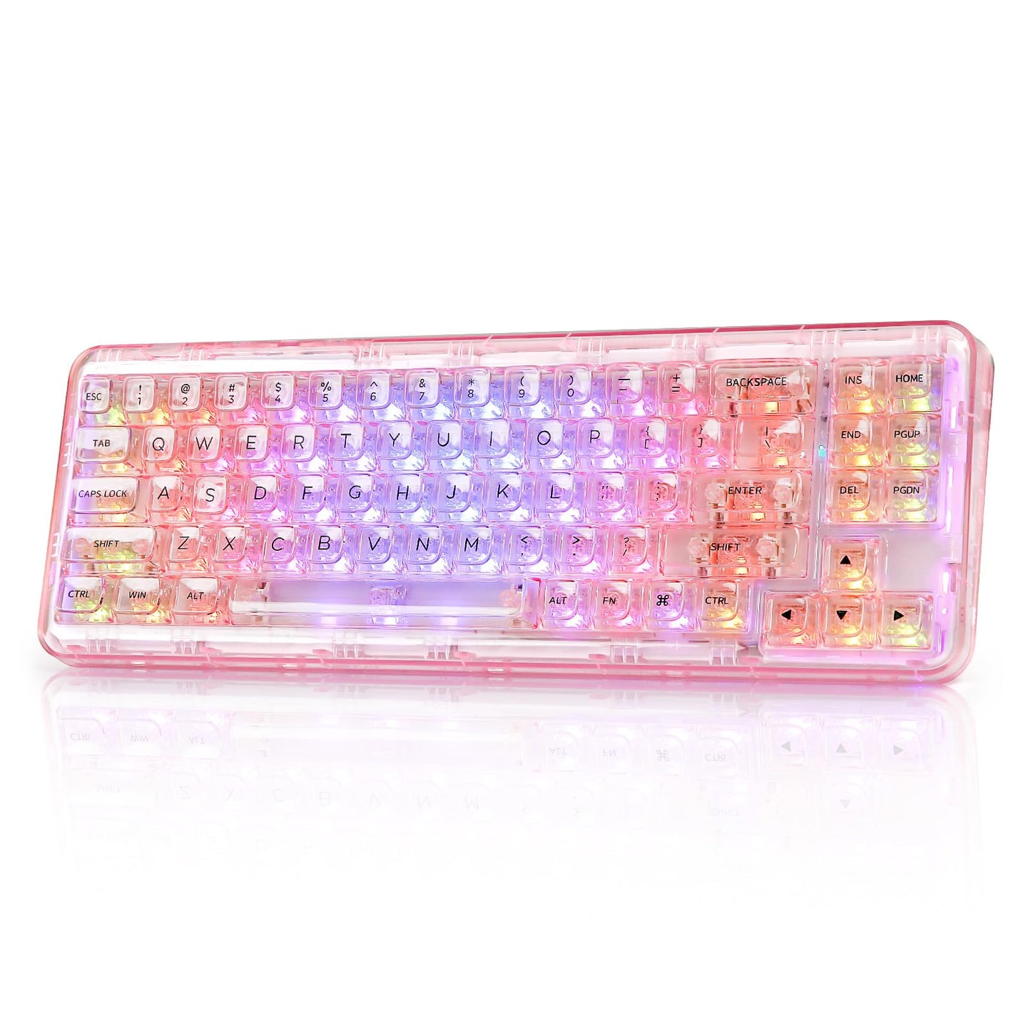 YUNZII X71 Wireless Hot Swappable Transparent Mechanical Keyboard with Clear Keycaps 68% Layout BT5.0/2.4G/USB-C Gasket Mount Wireless RGB Backlit for Windows/Mac(Crystal Ice Switch Pink)