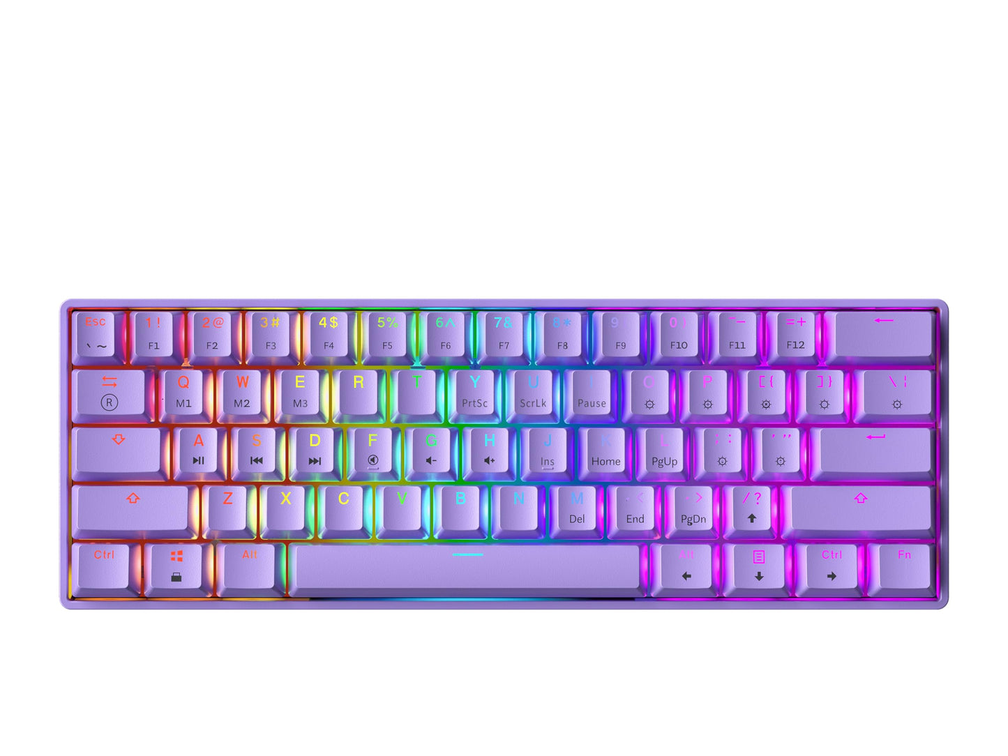GK61 Mechanical Gaming Keyboard - 61 Keys Multi Color RGB Illuminated LED Backlit Wired Programmable for PC/Mac Gamer (Gateron Optical Black Lavender)