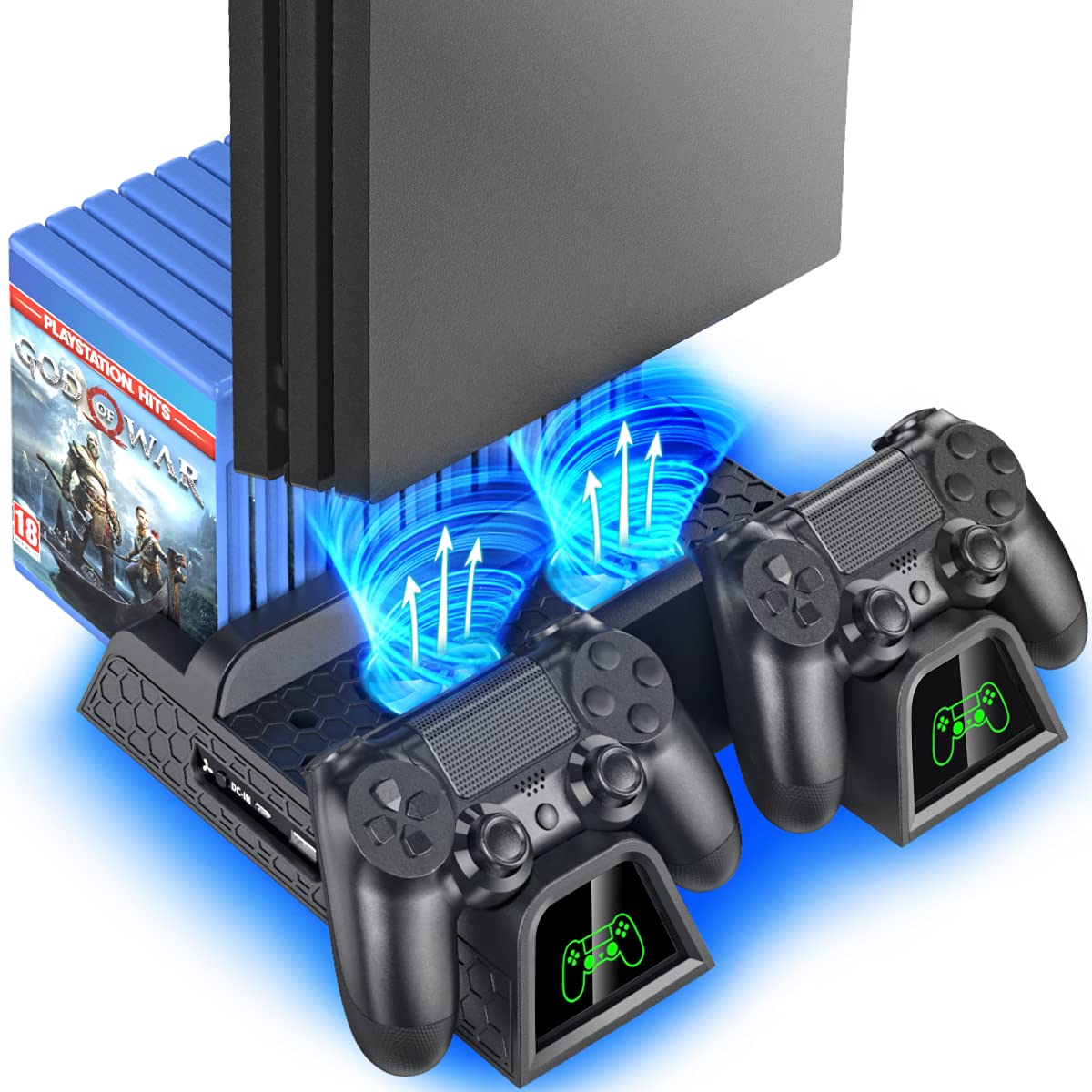 OIVO PS4 Stand for PlayStation 4 Accessory Kits Cooling Fan Station for PS4 Slim/Pro/PlayStation 4 Consoles Pro Vertical Stand with Dual Controller EXT Port Charger Dock Station & 12 Game Slots