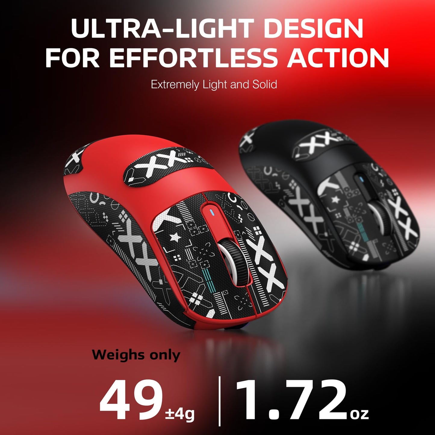 ATTACK SHARK X3 Wireless Gaming Mouse - Tri-Mode 2.4G/USB-C/Bluetooth, 26K DPI, Red, Includes Anti-Slip Stickers