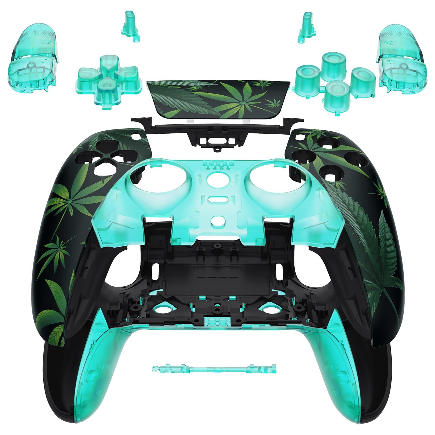 eXtremeRate Full Set Shell with Buttons Touchpad Cover Compatible with p s 5 Edge Controller Green Weeds Replacement Decorative Trim Shell Front Back Plates Compatible with p-s-5 Edge Controller