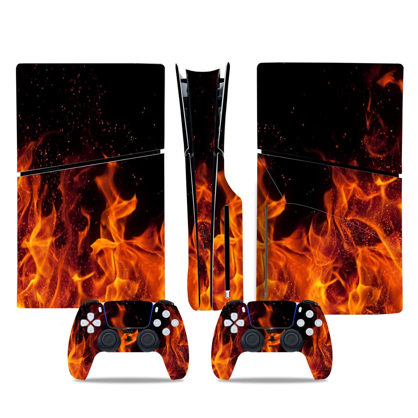 Skin Sticker Compatible with PS5 Slim Disc Console, Protective Vinyl Decal Cover Wrap for Wireless Controller (Orange)