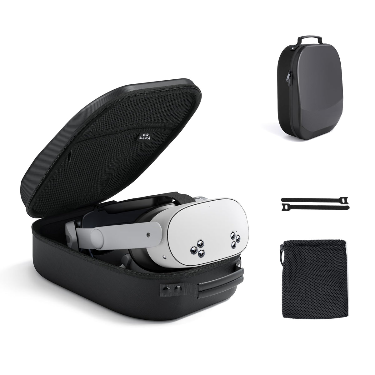 Aubika Carrying Case for Meta Quest 3S/Quest 2/ Quest 3/Pico 4/Vision Pro Compatible with fine design/Battery Headset Strap Accessories Hard Tpartyl Case - Black