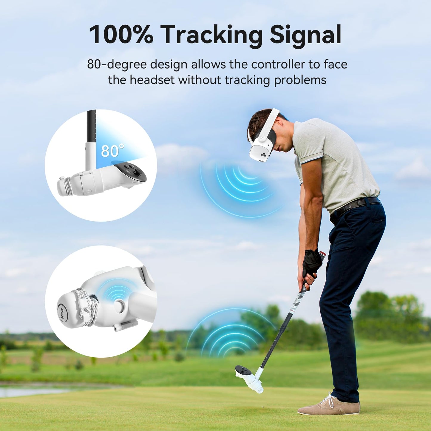 AMVR VR Golf Club Attachment for Meta/Oculus Quest 3, Adjustable, 80° Tracking, Non-Slip Grip, Black, Model d8efdf27