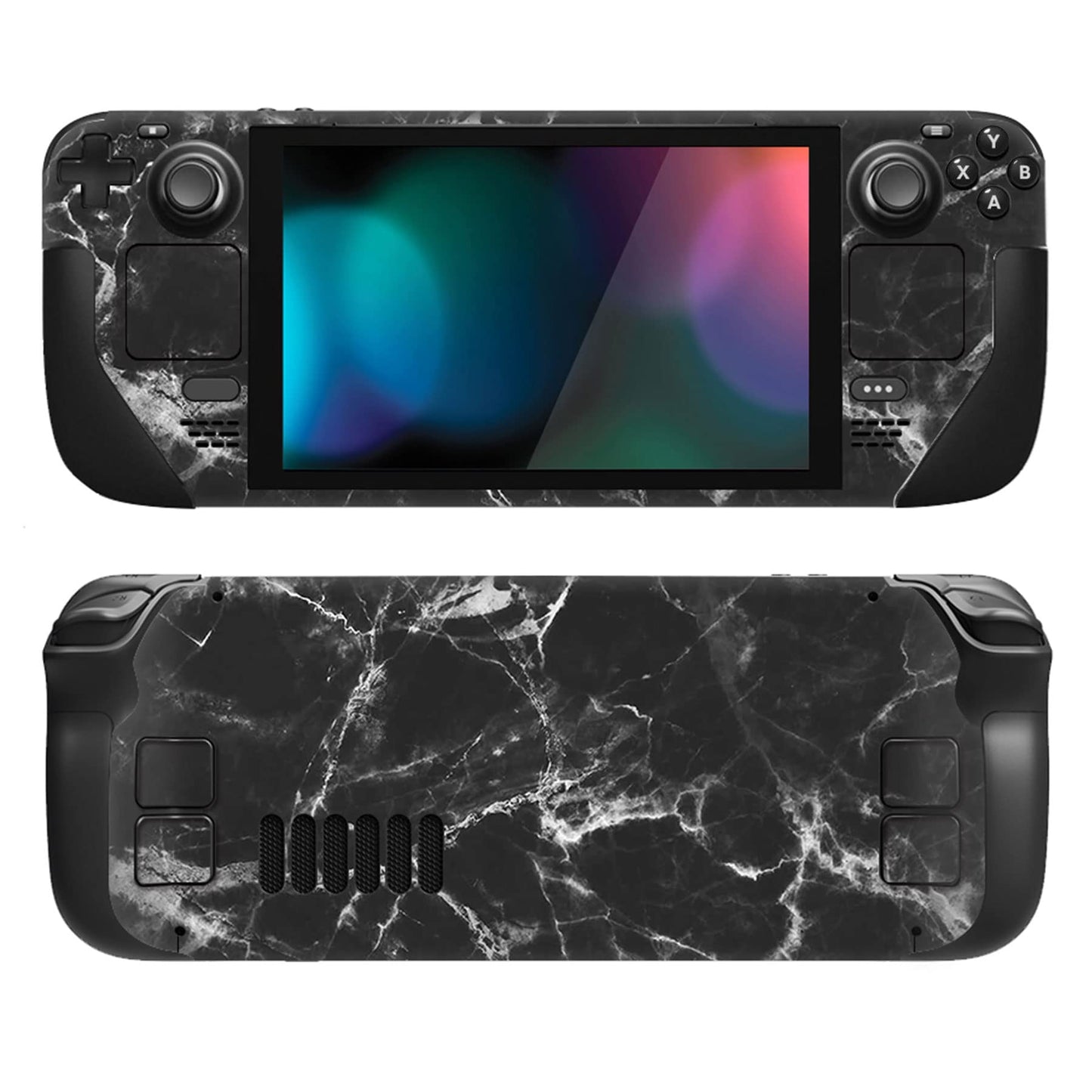 PlayVital Full Set Protective Skin Decal for Steam Deck LCD Custom Stickers Vinyl Cover for Steam Deck OLED - Black White Marble