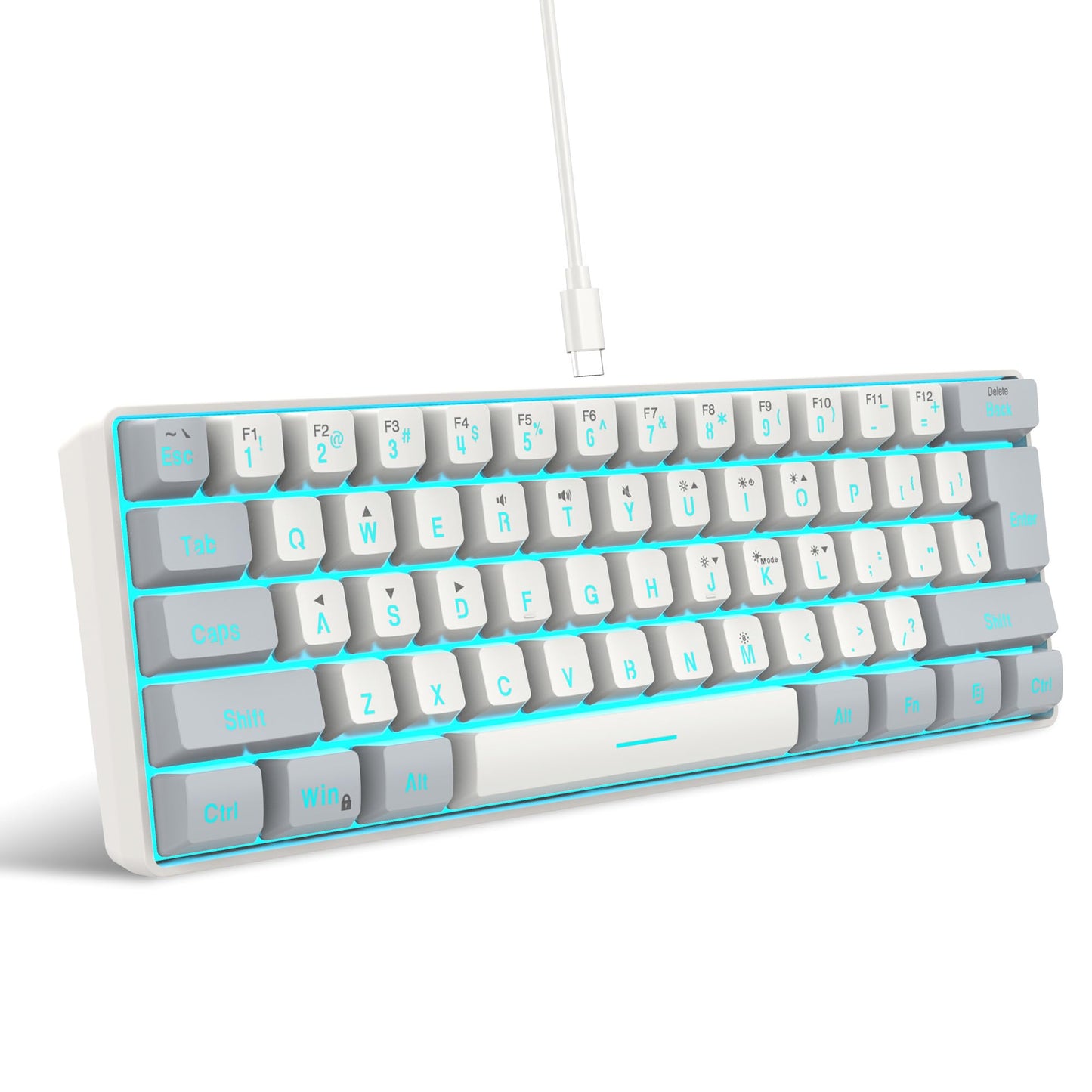 Snpurdiri 60% Wired Gaming Keyboard 61 Keys RGB Backlit Small Gaming Keyboard for PC/Mac Gamer Typist Tpartyl Easy to Carry on Business Trip(Grey-White)