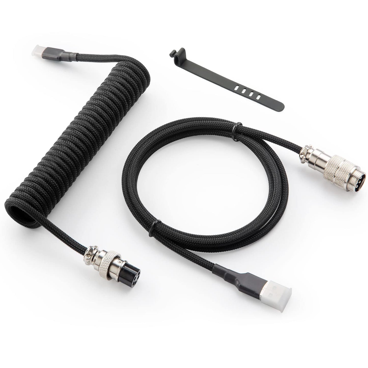 toolMjo Pro Custom Coiled USB C Cable for Gaming Keyboard Double-Sleeved Mechanical Keyboard Cable with Detachable Metal Aviator 1.5M USB-C to USB-A Classic Black Color