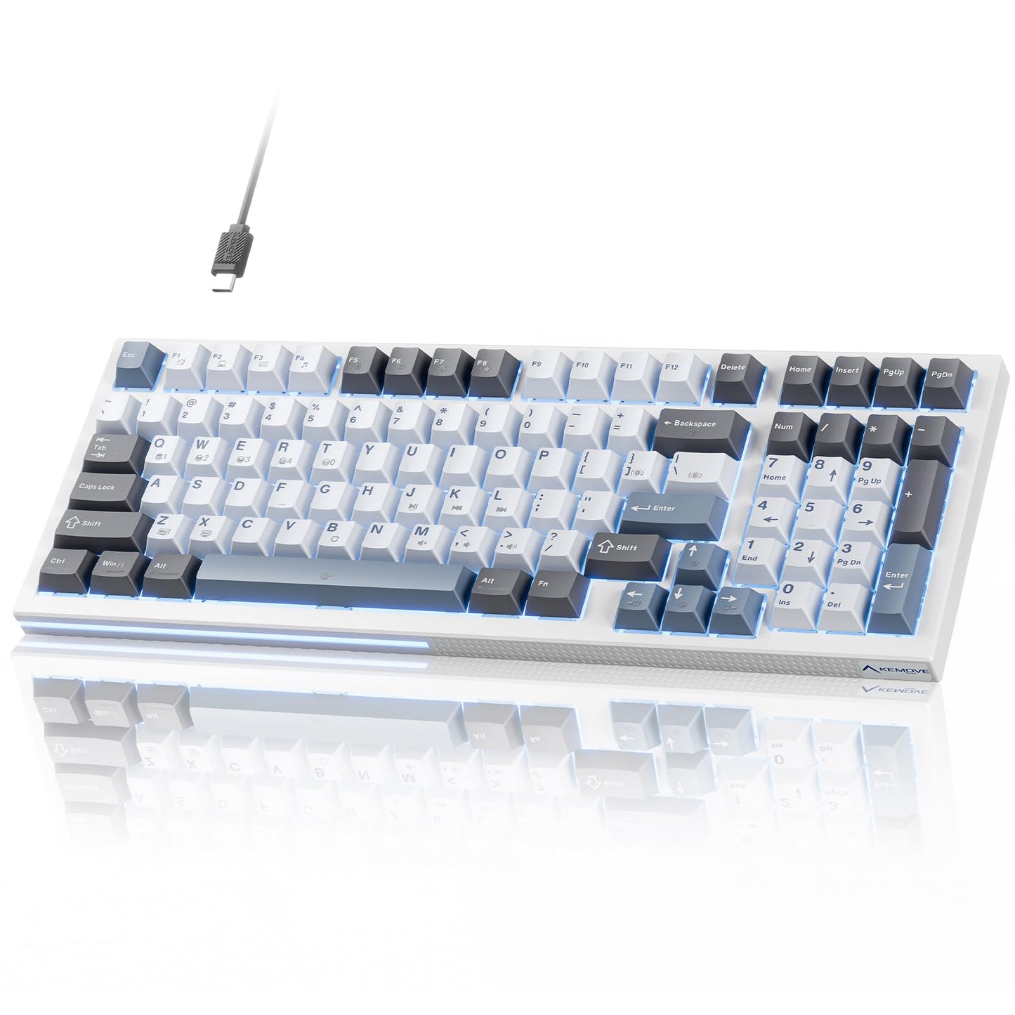 KEMOVE K98SE Mechanical Gaming Keyboard 98 Keys LED Backlit Programmable 96% Wired Computer Keyboard with Double Sound Dampening Foam Pre-lubed Brown Switch
