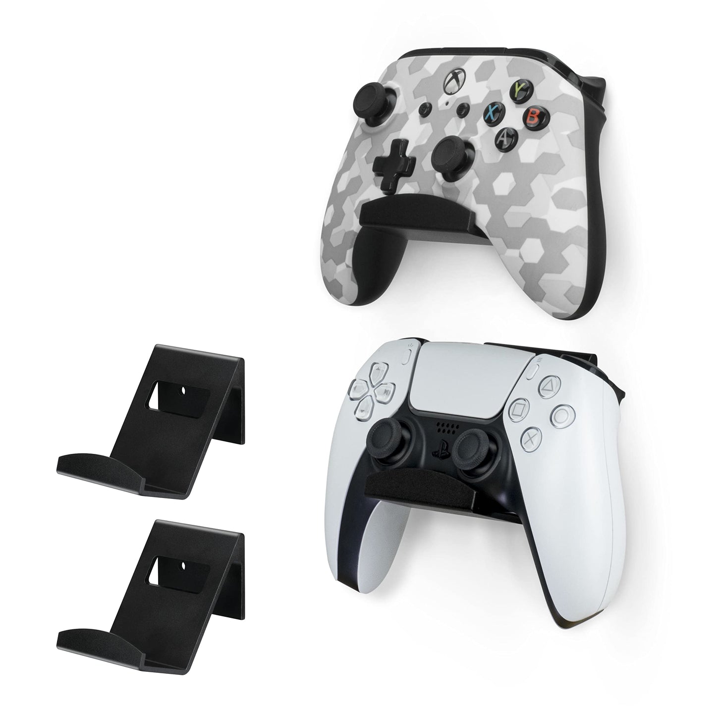 BRAINWAVZ 2 Pack Metal Controller Holder Stand Wall Mount for Xbox, PS5, PS4, PC & More Gaming Accessories, Adhesive & Screw Uni