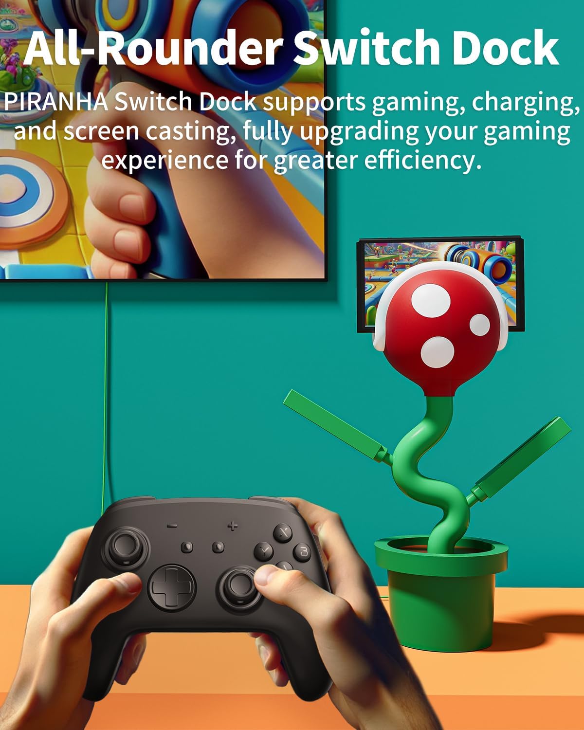 POWKONG Switch TV Dock - Charging Dock for Nintendo Switch & OLED, 4K HDMI, Red & Green, Model YM06