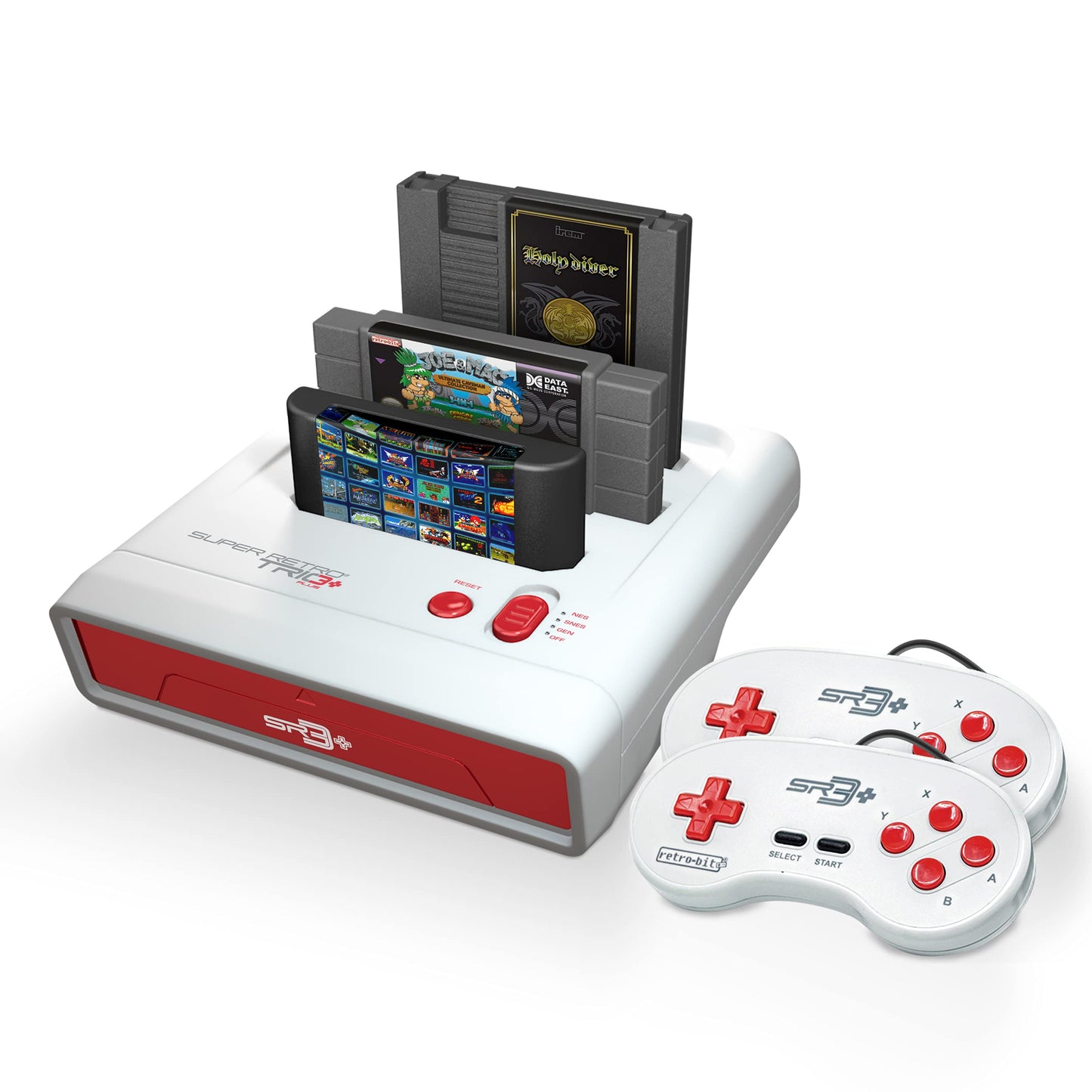 Retro-Bit Super Retro Trio HD Plus 720P 3 in 1 Console System - HDMI Port - for Original NES/SNES Super Nintendo and Sega Genesis Games - Red/White