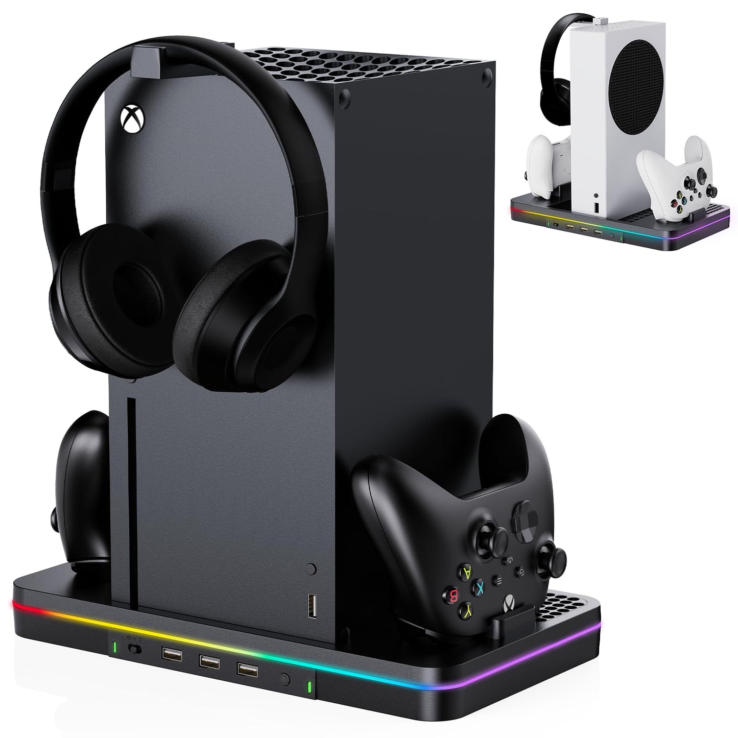Cooling Charging Stand for Xbox Series X/S with 2 Headset Stand Luckit Vertical Dual Controller Charger Station Dock Accessories with Cooling Fan Fast Charging Station with 3 HUB USB Ports