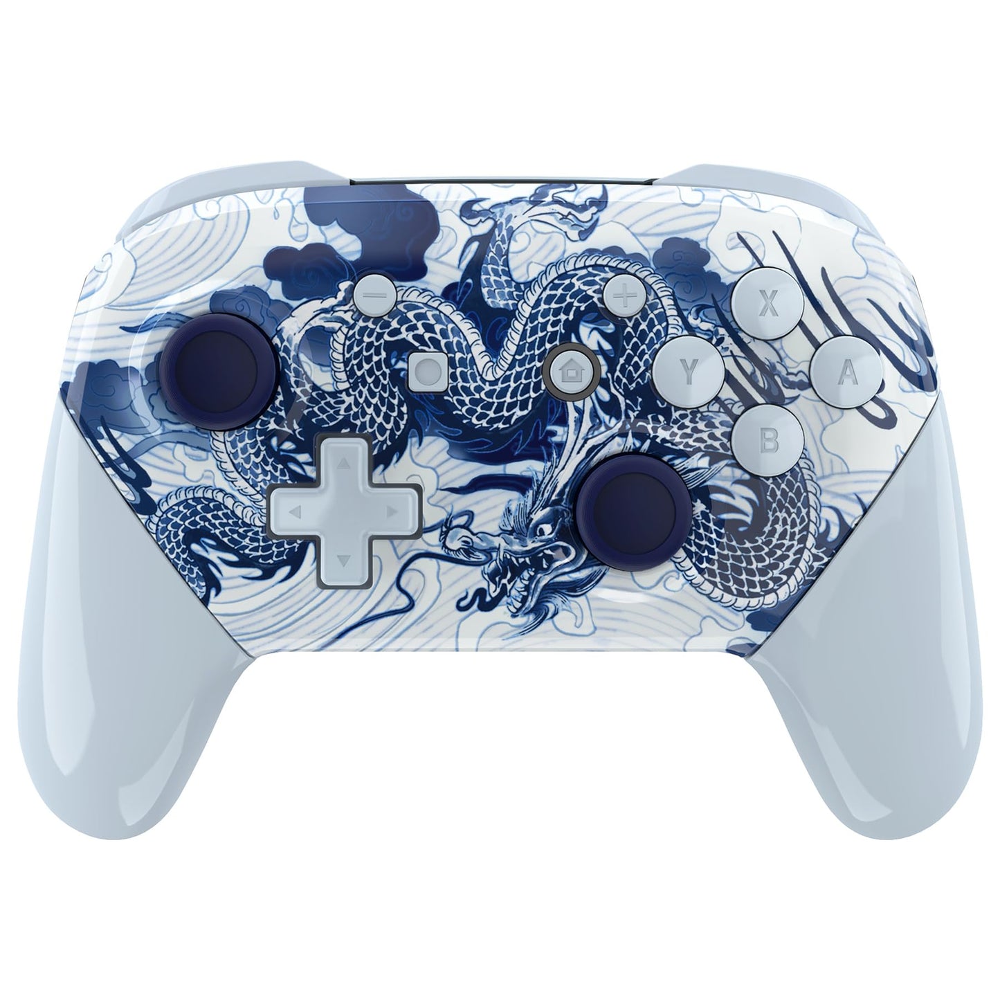 eXtremeRate Faceplate Backplate Handles for Nintendo Switch Pro Controller The Porcelain Dragon Replacement Hand Grip Housing Shell Buttons for Nintendo Switch Pro Controller - NO Controller