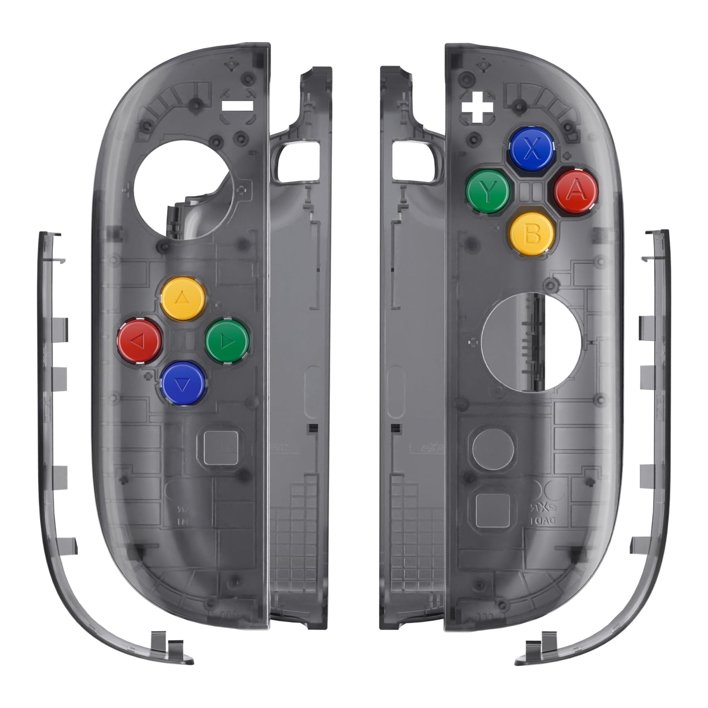 eXtremeRate DIY Replacement Shell Buttons for Joycon 2 Housing Faceplate Case + Decorative Strips + ABXY Direction Keys + Tools for Nintendo Switch 2 Controller - Essence Version - Clear Slate Black