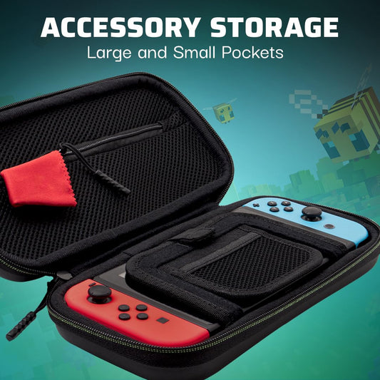 PDP Nintendo Switch Travel Case Plus GLOW - Built-in Stand, Game Storage, One Size, Minecraft Forest Battle (Glow in the Dark)