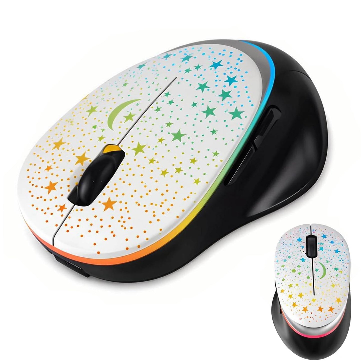 elec Space Bluetooth Wireless Mouse with Starry Sky RGB Backlight& Gradient Breathing Light - Ergonomic Dual Mode Rechargeable Mouse Type-C Charging - Perfect for Office Gaming & Travel (Balck)