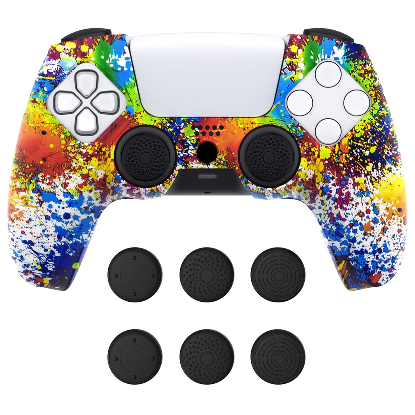 PlayVital Pure Series Dockable Model Anti-Slip Silicone Cover Skin for ps5 Controller Soft Rubber Grip Case for ps5 Controller Fits with Charging Station with Thumb Grip Caps - Colorful Splash