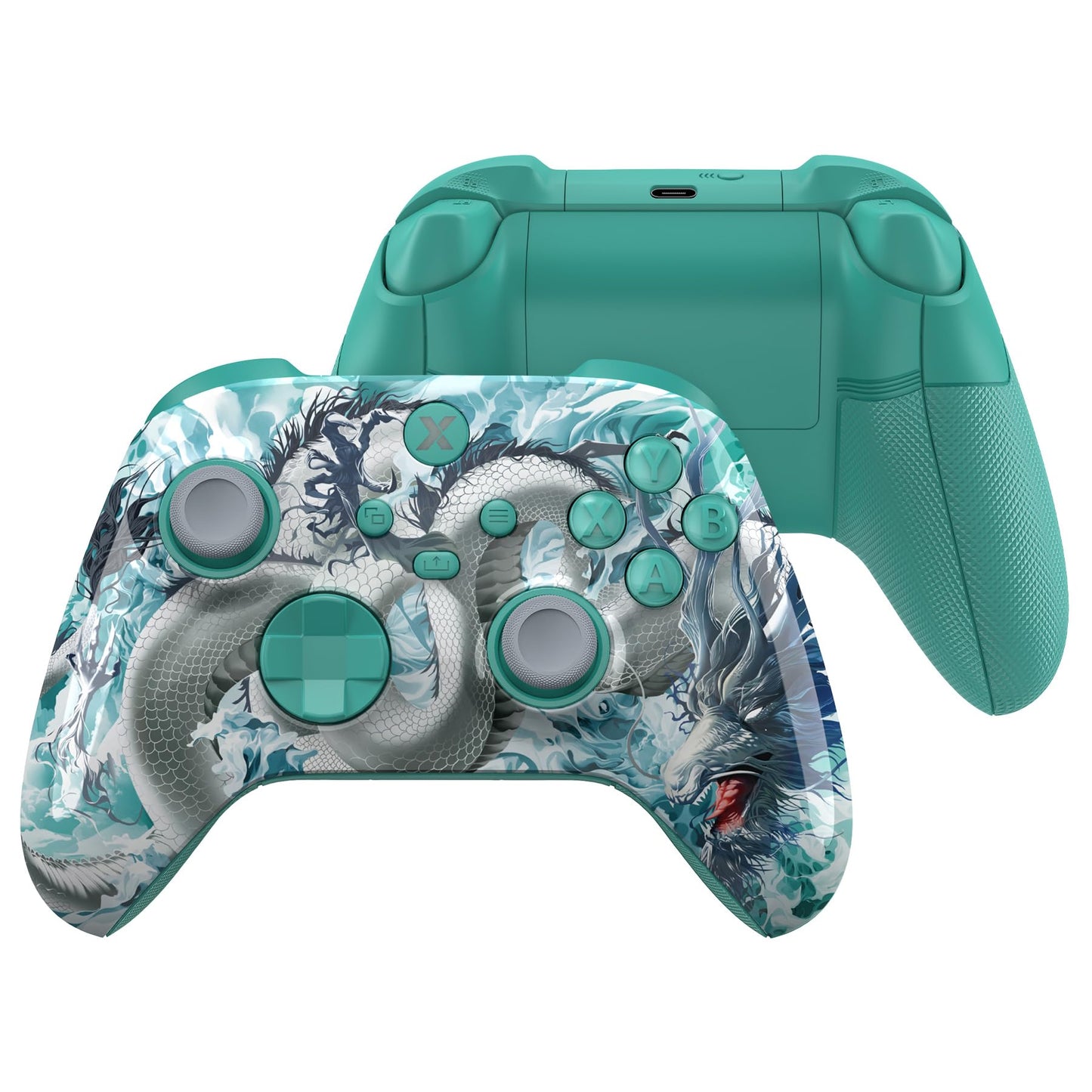 eXtremeRate ASR Version Performance Rubberized Full Set Shell Buttons for Xbox Core Controller Redesigned Grip Diamond Texture Handles Backplate Case for Xbox Series X & S Controller - Jade Dragon