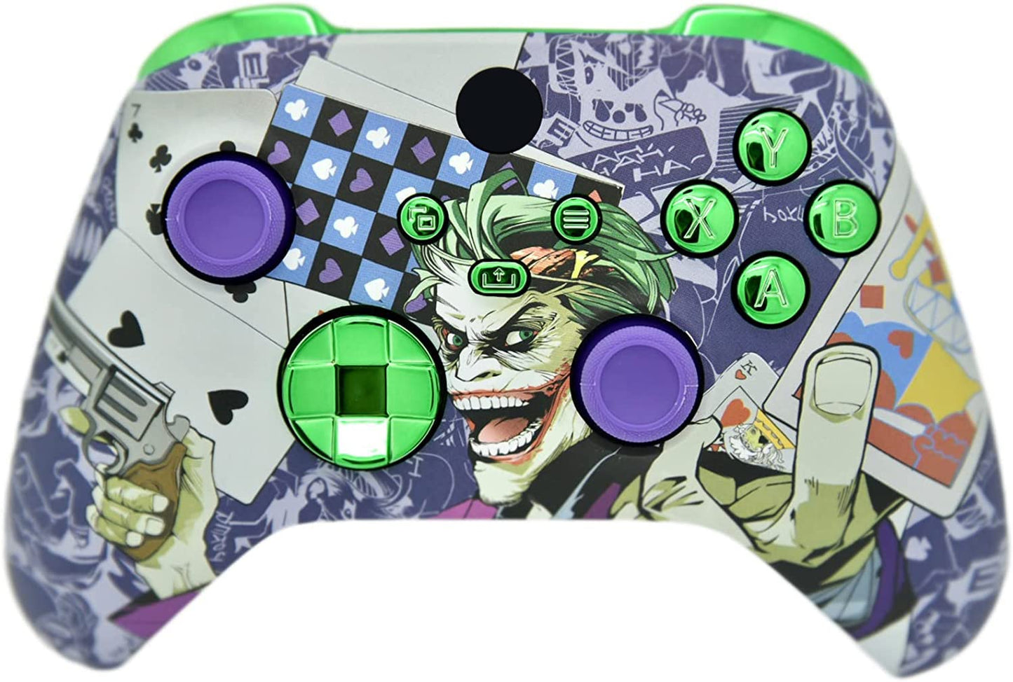 Hand Airbrushed Fade Custom Controller Compatible with Xbox Series X/S & Xbox One (Series X/S Crazy Cards W/Green Chrome Inserts)