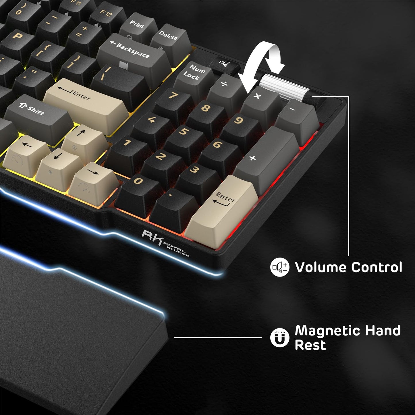 RK ROYAL KLUDGE RK96 90% Wireless Mechanical Keyboard - RGB, Hot Swappable, Linear Viridian Switch, Eclipse Black, Volume Control, Massive Battery