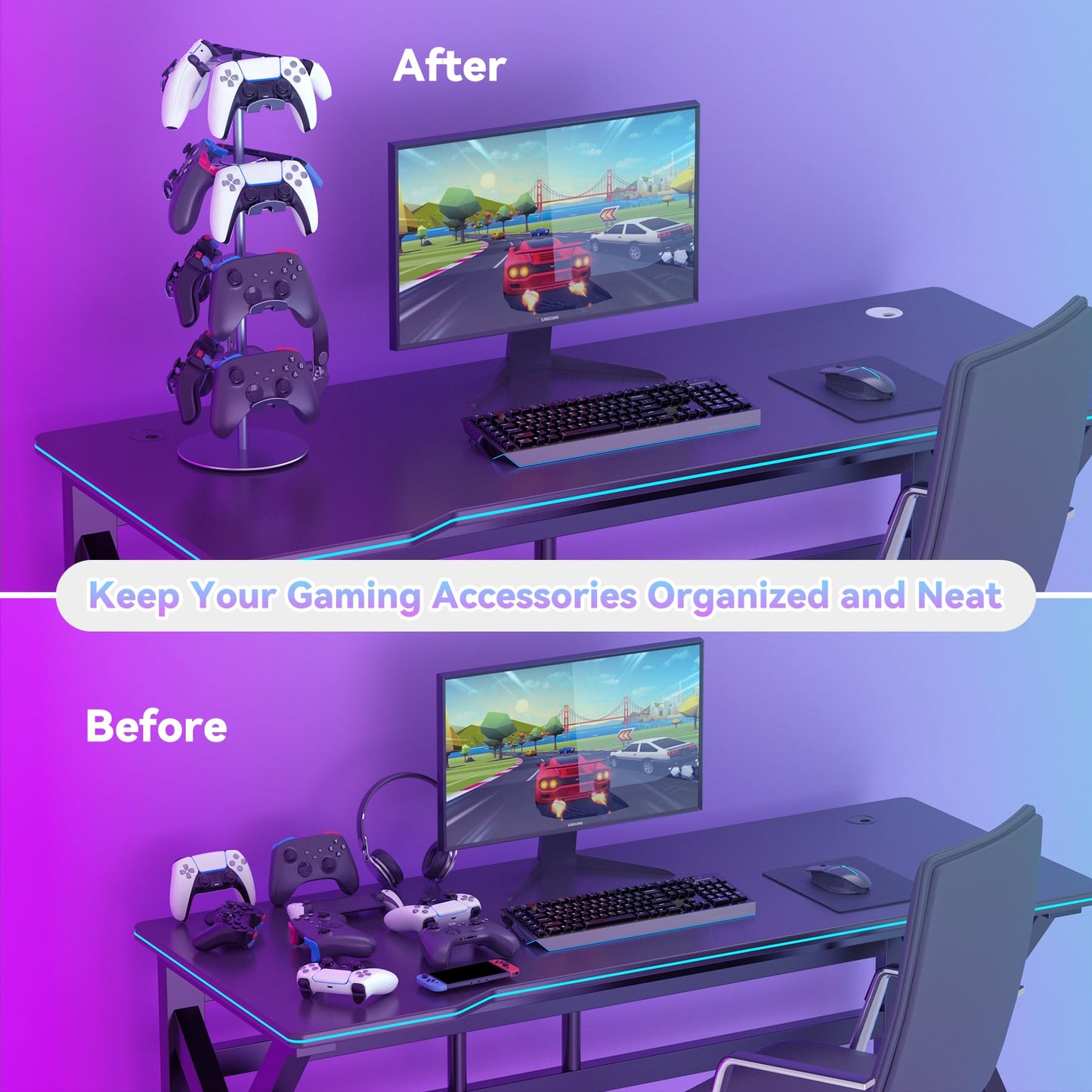 DGPCT 4-Tier Rotatable Game Controller Stand for PS5, Xbox, Nintendo Switch - Grey Aluminum Alloy Headset Holder Organizer