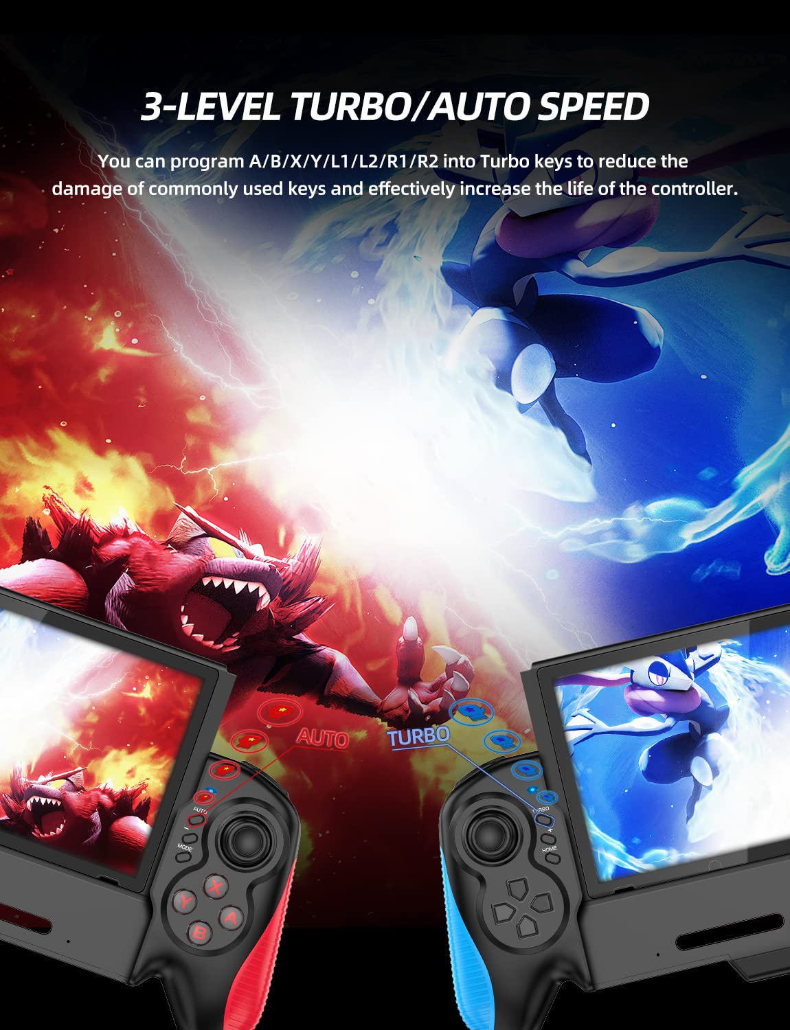 EcRonadX Switch Pro Controller for Nintendo Switch/OLED - Red & Blue, One-Piece Replacement for Joycon, Ideal for Bigger Hands