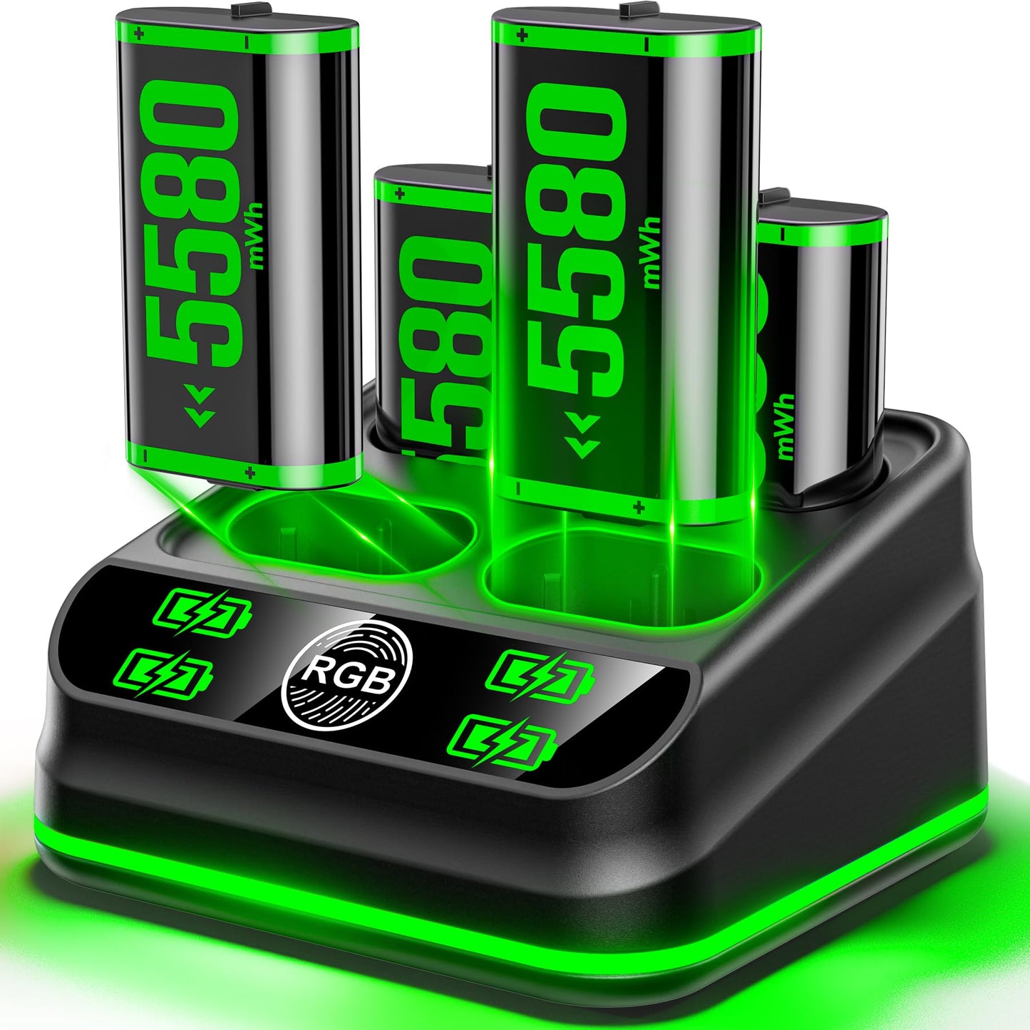 LVVIL Charger with 4x5580mWh Rechargeable Battery Pack for X-Box One/Series X|S Rechargeable Batteries for X-Box Controllers with Charging Station