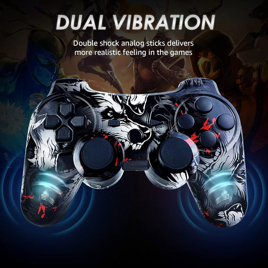 CHENGDAO Wireless PS3 Controller with Double Vibration Motion Control, 1 Pack, Wolf Color