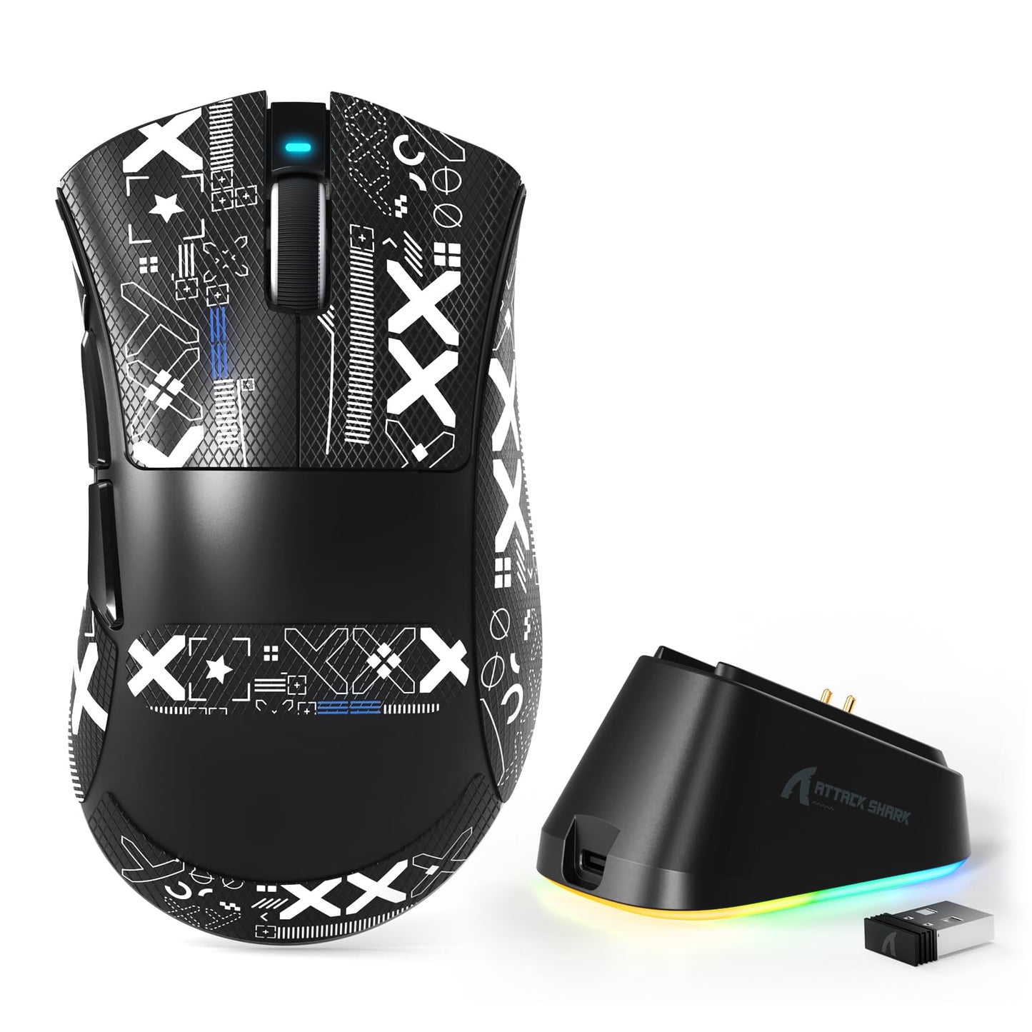 MAMBASNAKE Attack Shark V3 PRO 62g Superlight Wireless Gaming Mouse RGB Charging Dock BK52820 Tri-Mode BT/2.4G Wireless/Wired Mouse with Grip Tape 25000DPI 5 Programmable Buttons for Pc/Mac Black PRO