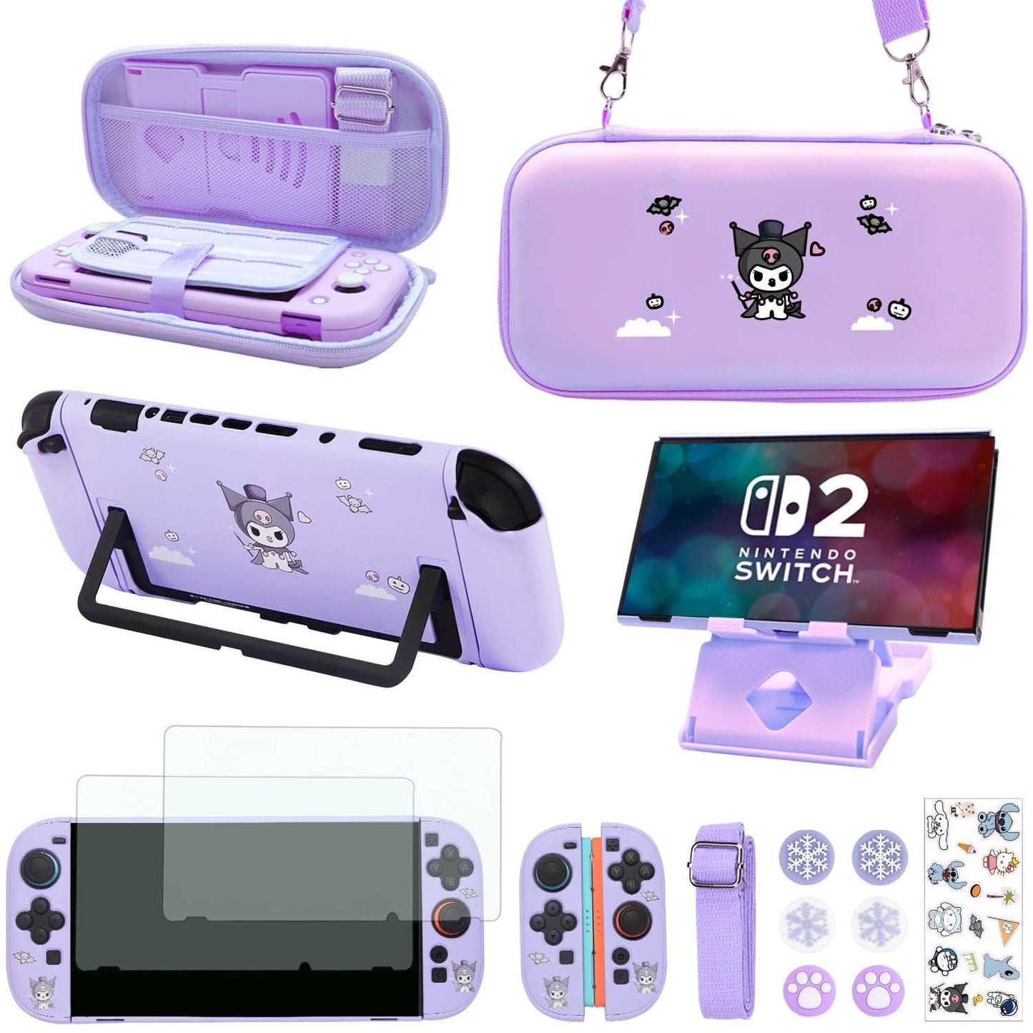GUTIAL Accessories Pack for Nintendo Switch 2 2025 - Cute Kawaii NS 2 Accessories kit for Grils Boys Kids with Travel Carrying Case and Cartoon Dockable Cover Case Screen Protector Stand