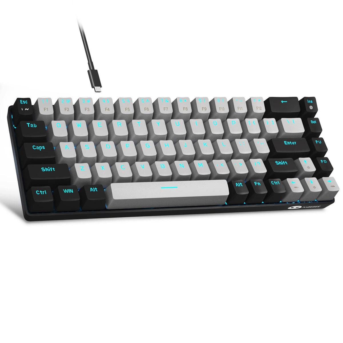 MageGee Portable 60% Mechanical Gaming Keyboard MK-Box LED Backlit Compact 68 Keys Mini Wired Office Keyboard with Blue Switch for Windows Laptop PC Mac - Grey/Black