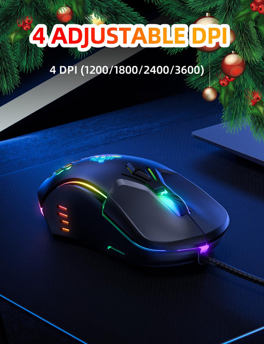 ONIKUMA Wired Gaming Mouse - High Precision RGB, Adjustable DPI, 7 Programmable Buttons, Ergonomic Design, Black, Model CW902