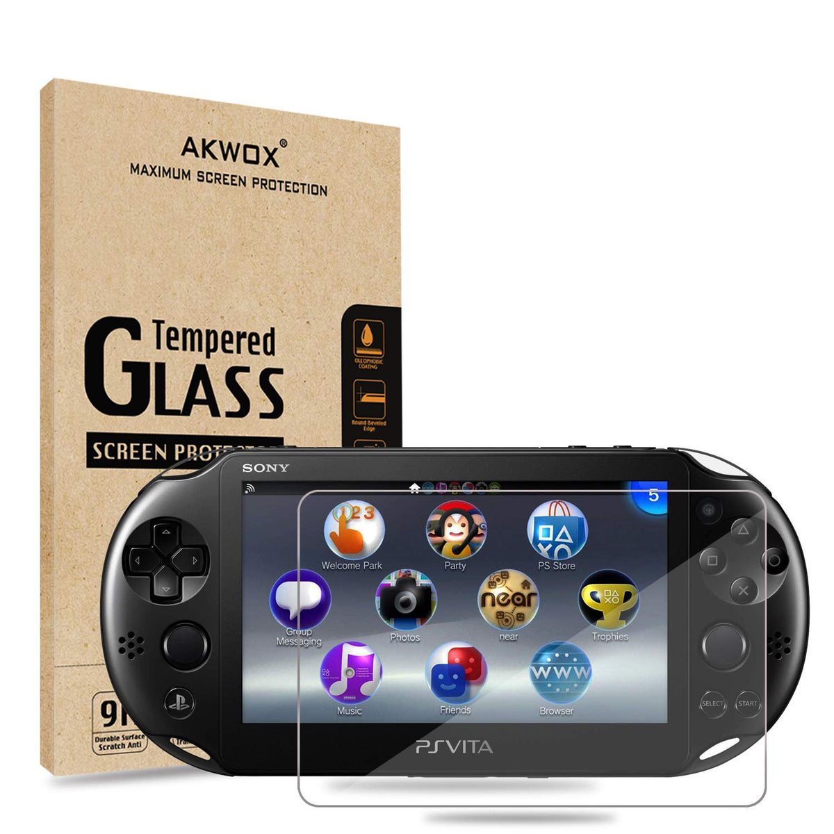 (Pack of 2) Screen Protector for PS Vita 2000 Akwox fine HD Clear 9H Tempered Glass Screen Protective Film for Sony PlayStation Vita PSV 2000-Max Clarity and Touch Accuracy Film