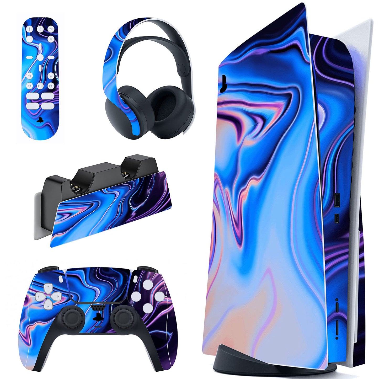 PlayVital Origin of Chaos Full Set Skin Decal for PS5 Console Disc Edition Sticker Vinyl Decal Cover for PS5 Controller & Charging Station & Headset & Media Remote