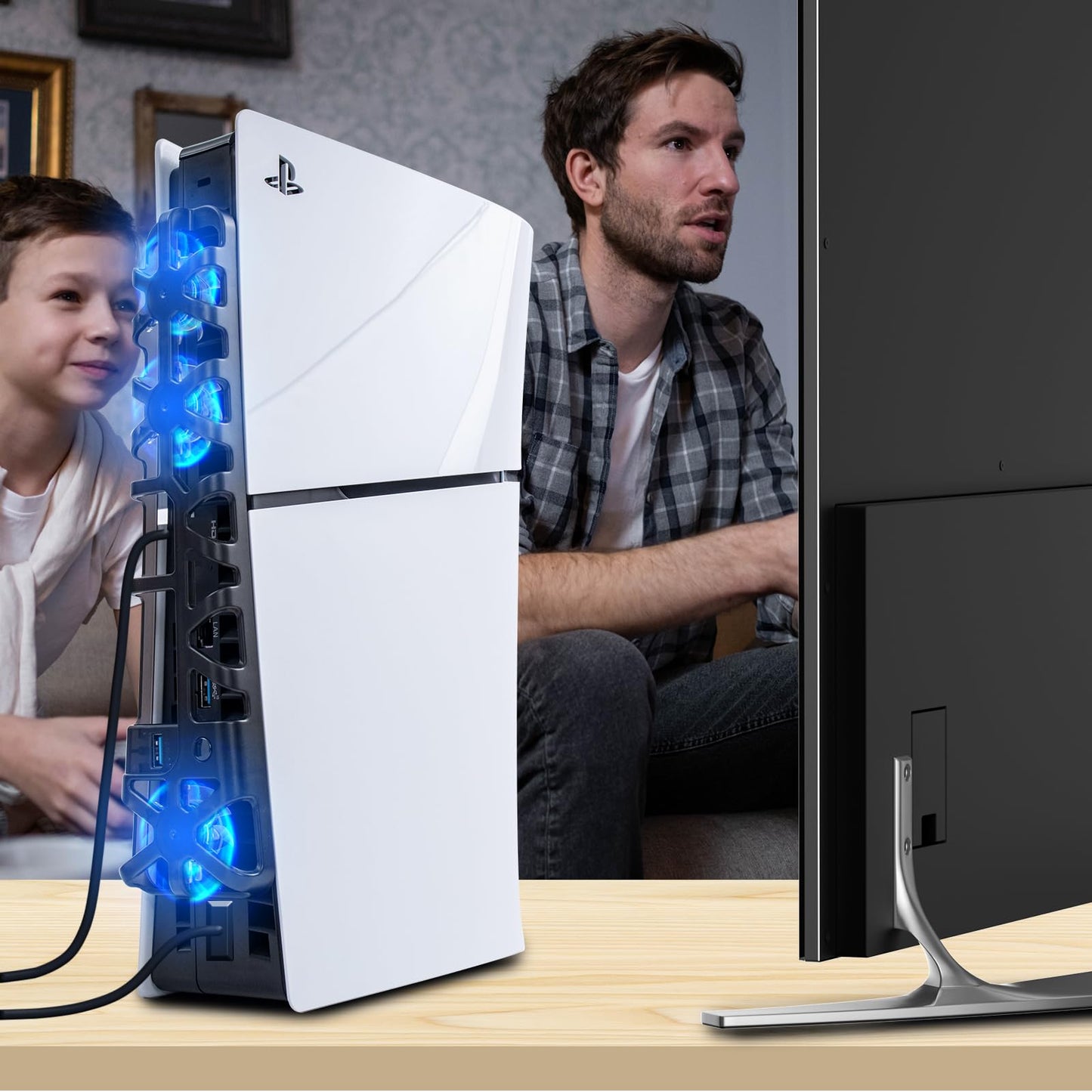 ECHZOVE PS5 Slim Cooling Fan Station - 3 Cooling Fans, USB 3.0, Compatible with PS5 Slim Digital/Ultra HD, Black