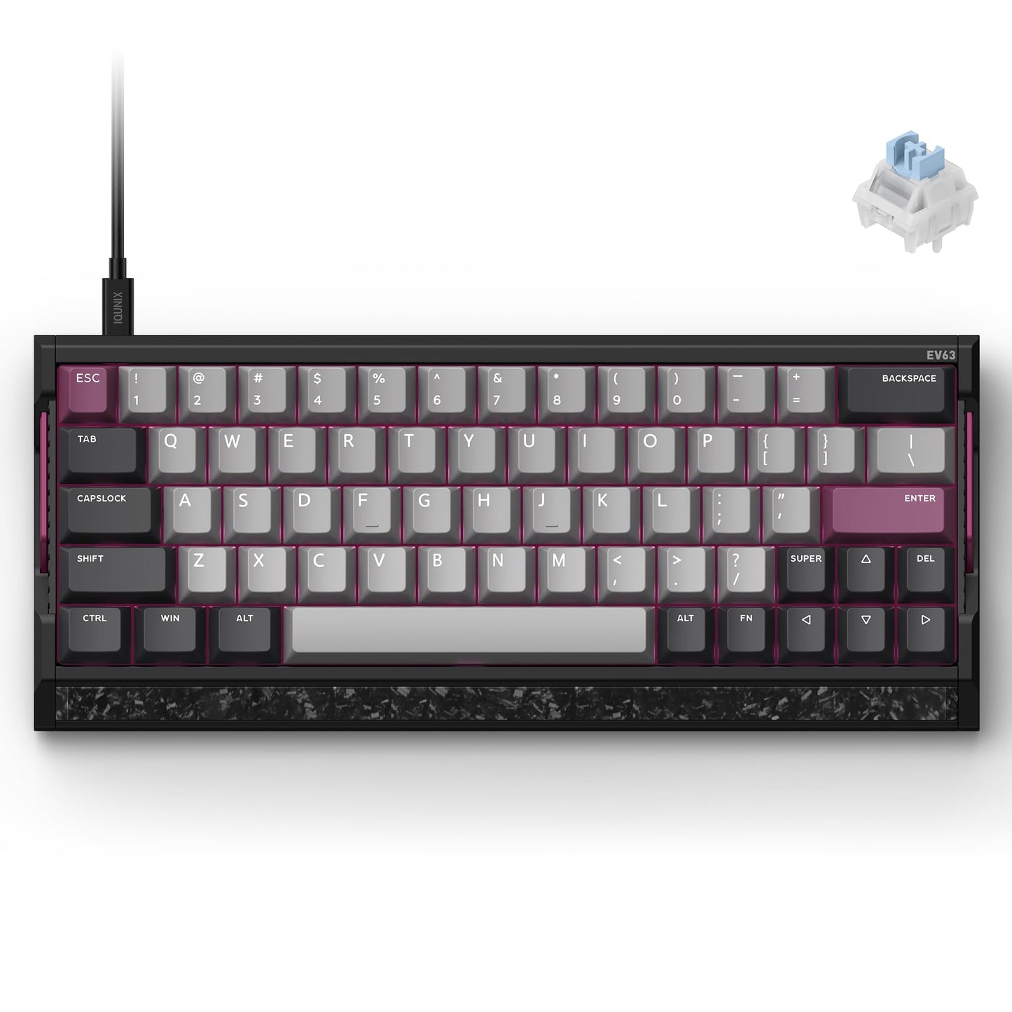 IQUNIX EV63 Hall Effect Gaming Keyboard 60% | Magnetic X Ultra Switch 0.01mm Rapid Trigger 0.125ms Latency 8kHz Polling Adjustable Actuation Aluminum with Forged Carbon for FPS(Violet)