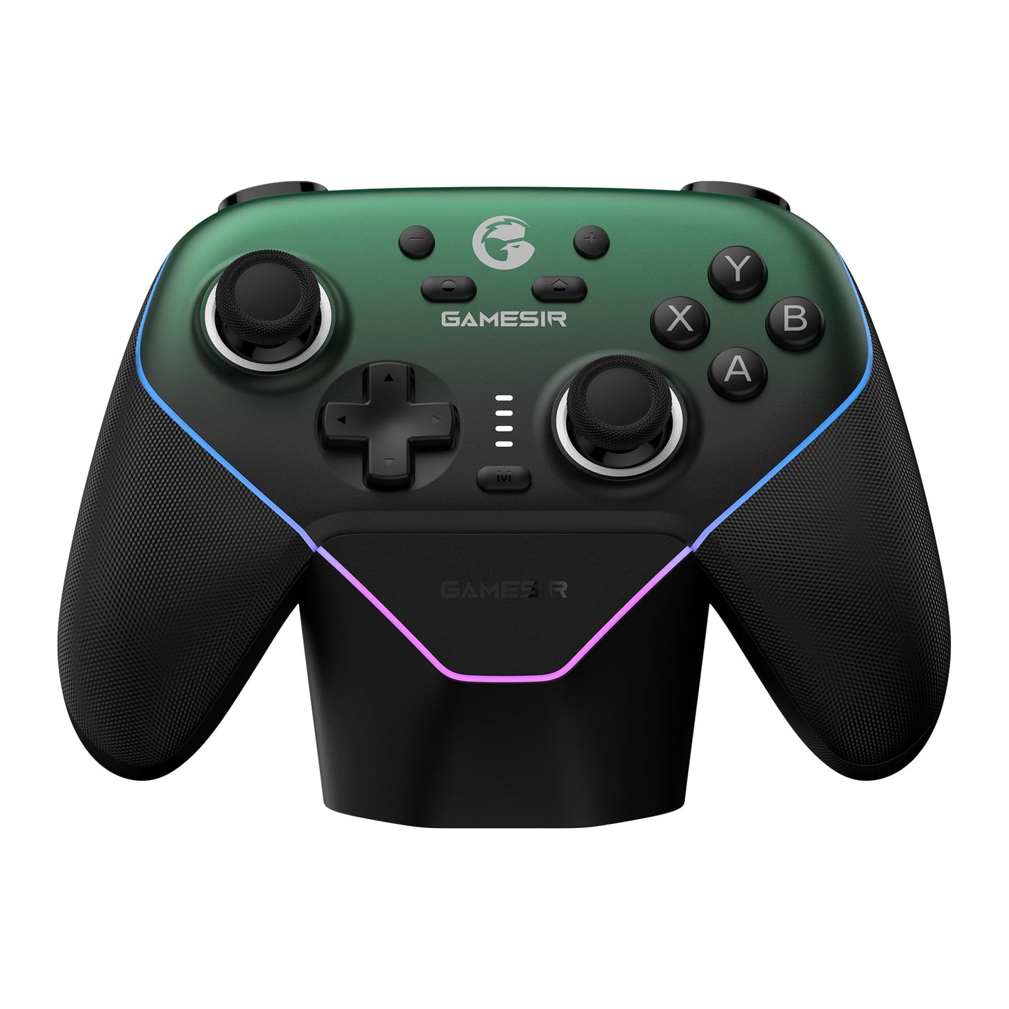 GameSir Super Nova Wireless Gaming Controller for PC/Switch/iOS/Android Hall Effect Stick & Trigger RGB Lighting Swappable ABXY Detachable Faceplate 1000mAh with Charging Dock - Green