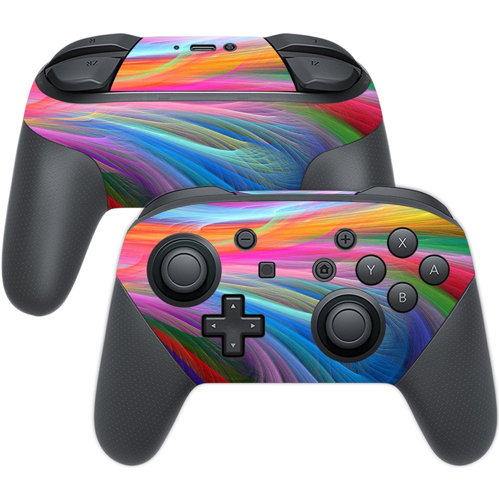 MightySkins Skin Compatible with Nintendo Switch Pro Controller - Rainbow Waves | Protective, Durable, and Unique Vinyl Decal wr