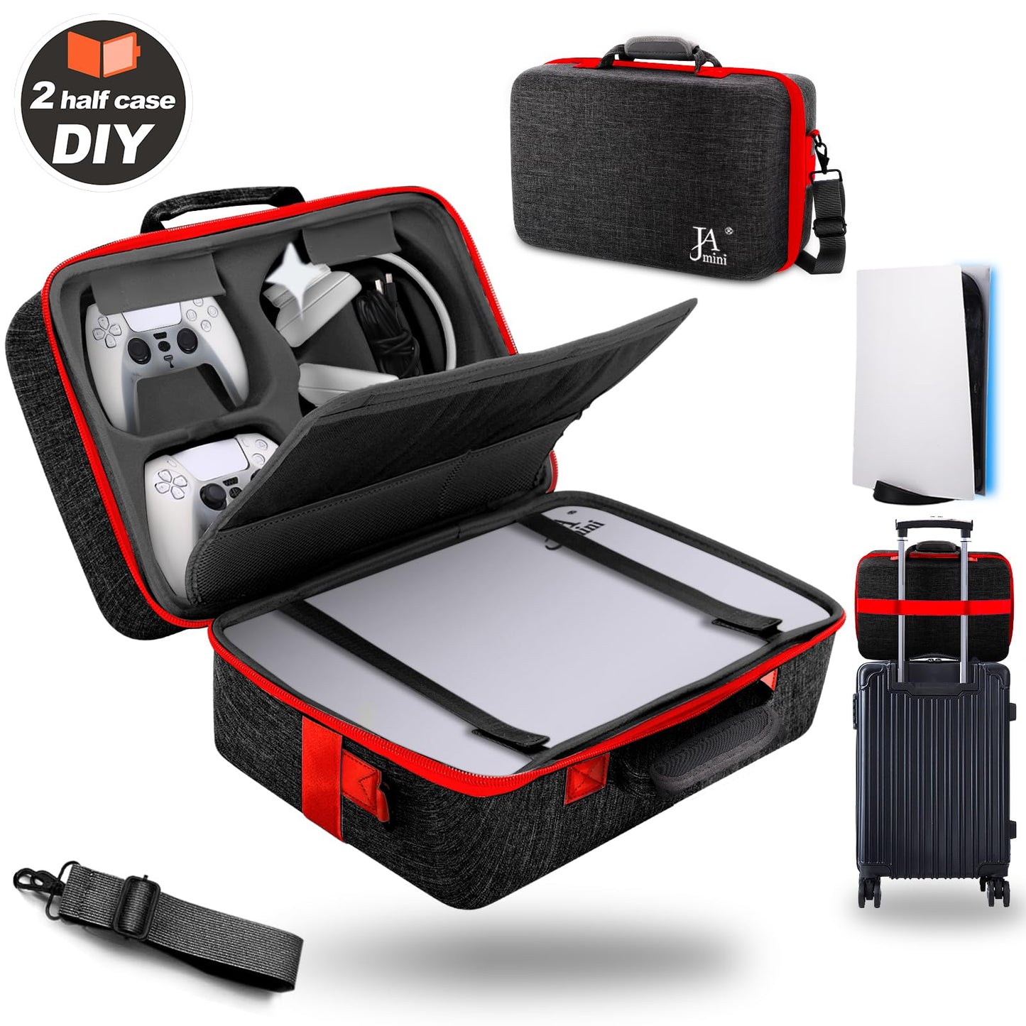jamini Travel Case for PS5 PS5 Pro PS5 Slim Carrying Case Hard Shell Compatible with PS5 Console Shockproof Protective Storage Bag for Playstation 5 Disk Digital Edition Headset Game Accessorie