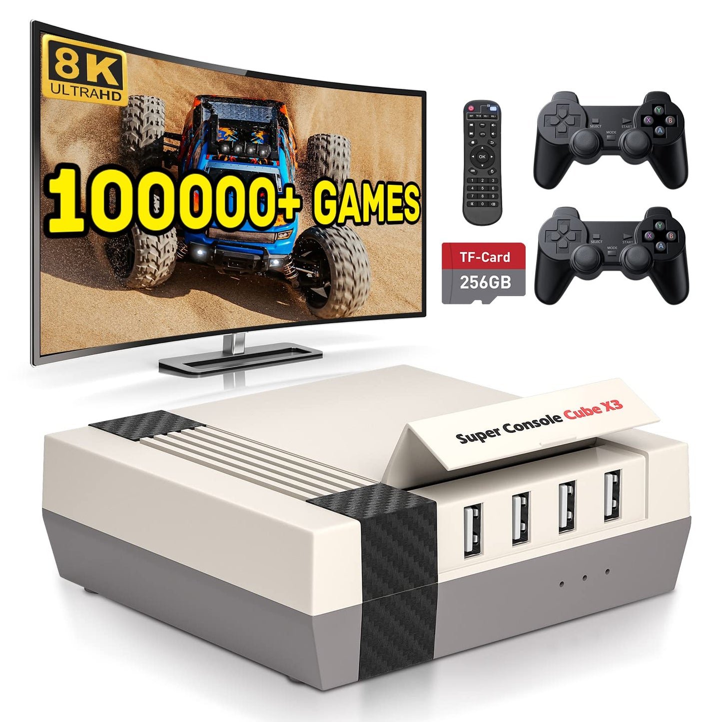Kinhank Retro Game Console with 100000+Games Super Console CUBE X3 Video Game Console with EmuElec 4.5/Android 9/CoreE 8K Output 2.4+5G BT 4.0 Emulator Console Compatible with Most Emulators Best Gift